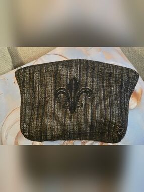 Black Fleur-de-Lis Embroidered Cosmetic Bag